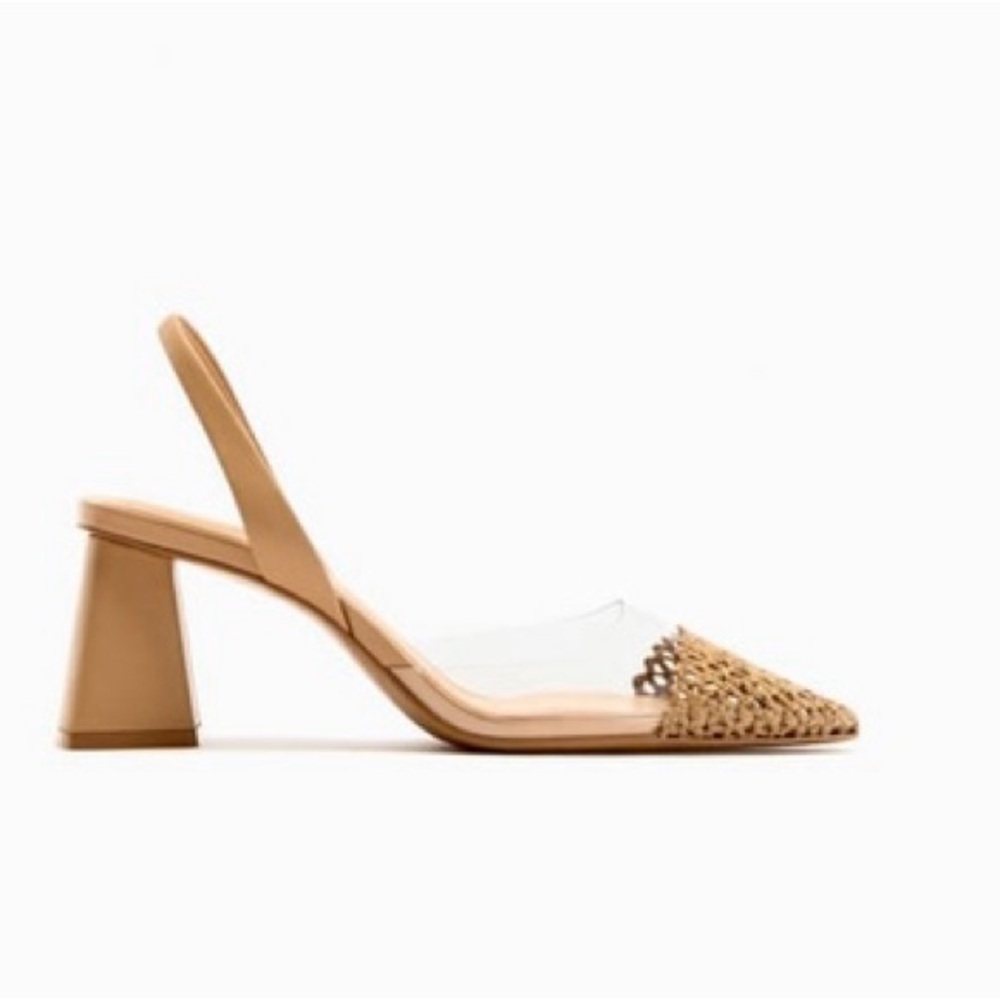 NWT Zara Block Heel Vinyl Toe Slingbacks